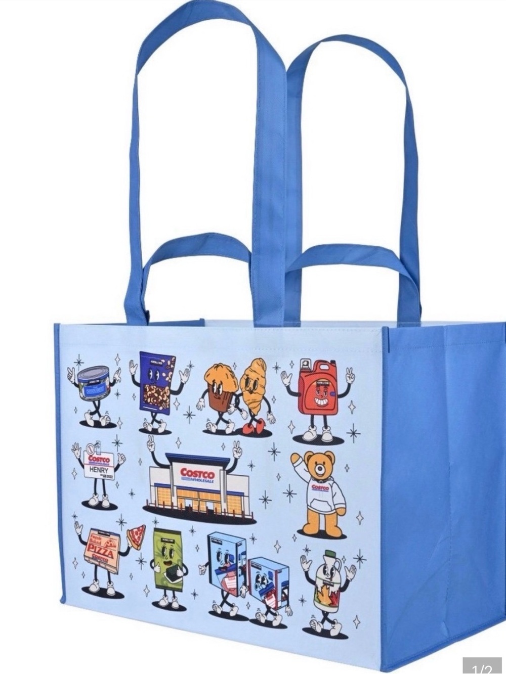 Costco Illustrated Reusable Tote Bag in Light Blue
